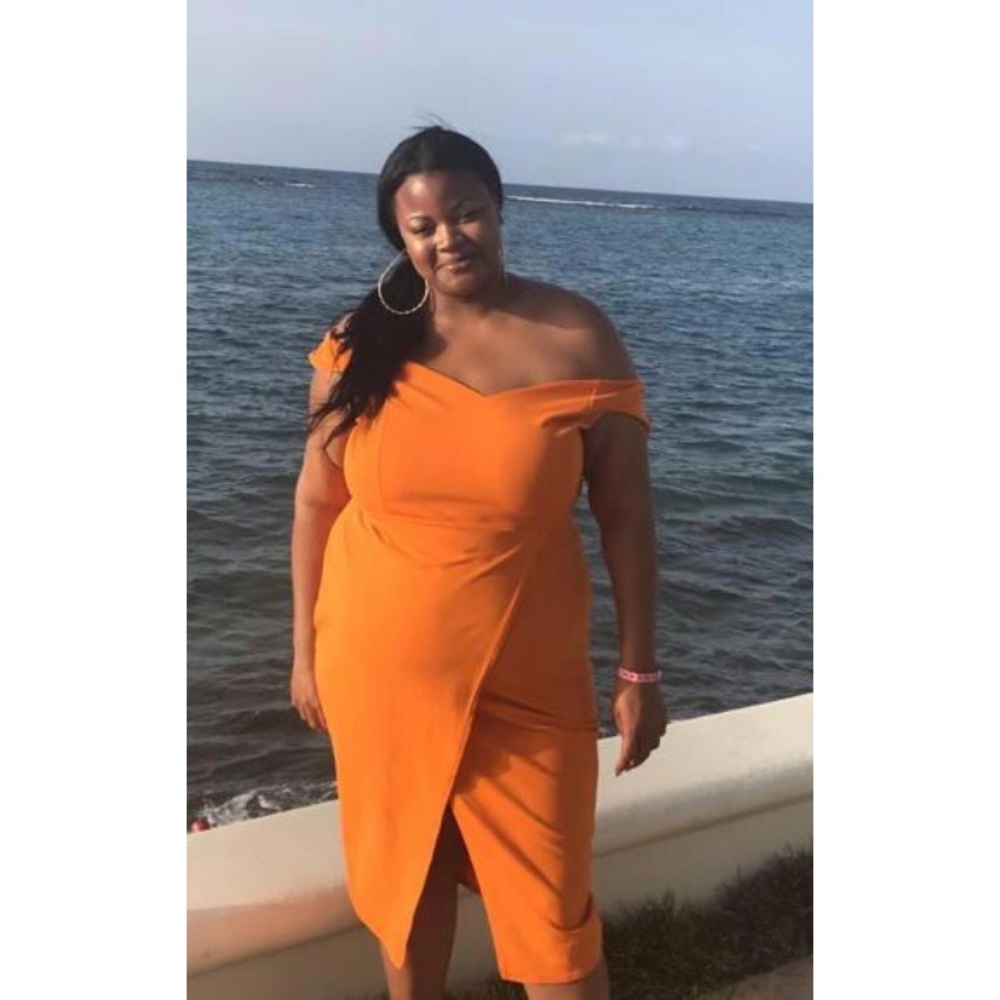 Boohoo Plus Off The Shoulder Wrap Midi Dress
